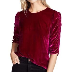 Rebecca Taylor Velvet Top Shirt Womens 6 Rasberry Pink Ruched Sleeves Dopamine